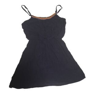 IZ Byer dress Womens Large navy blue sundress rainbow beading neck Beachy Resort